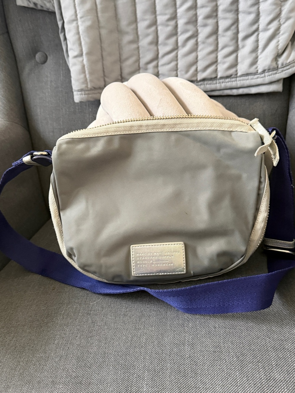 Marc Jacobs Gray Crossbody Bag with Blue Strap
